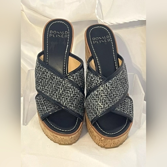 Donald J. Pliner Ilonar Navy Raffia Platform Sandals - Size 10 - Picture 4 of 10
